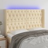 VidaXL Tăblie de pat cu LED, crem, 163x16x118/128 cm, textil 3124395