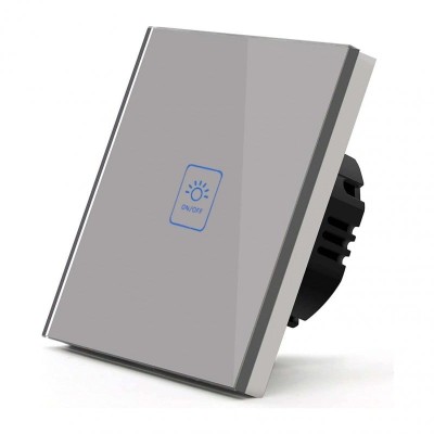 Intrerupator Touch Techstar&amp;reg; TG02, Sticla Securizata, Design Modern, Iluminare LED, 1 Faza, Gri foto