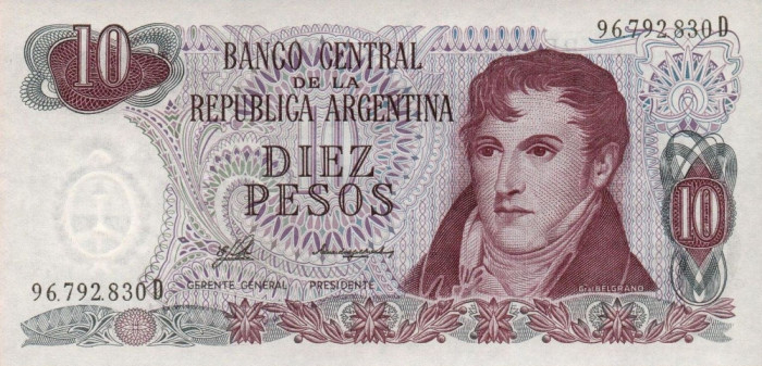 ARGENTINA █ bancnota █ 10 Pesos █ 1976 █ P-300 █ UNC █ necirculata