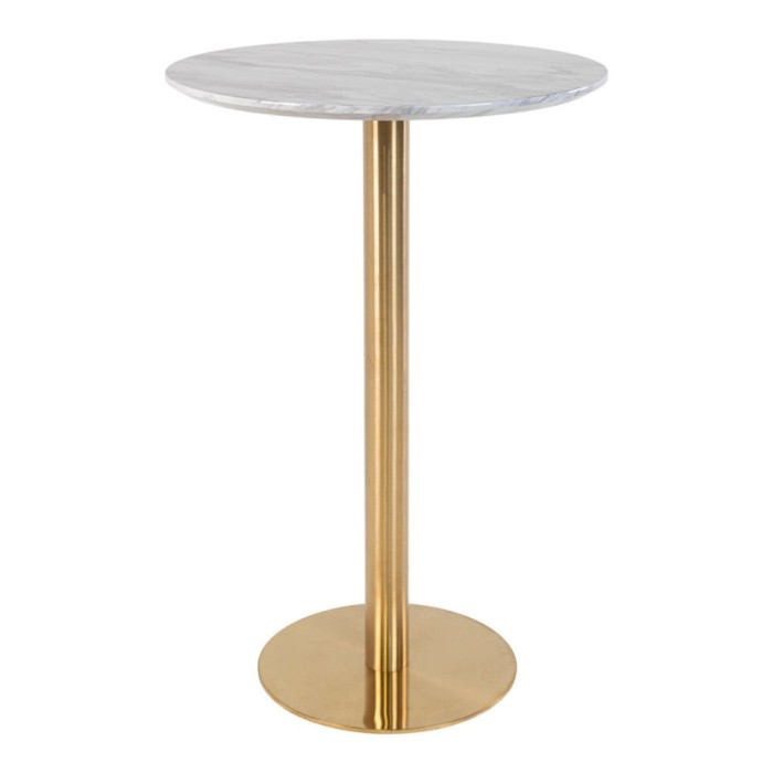 Masă de bar Bolzano, blat cu efect de marmură, picioare cu efect de alamă 70x105 cm