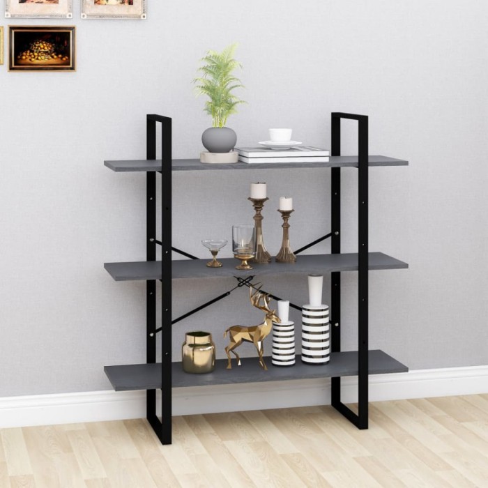 vidaXL Bibliotecă cu 3 rafturi, gri, 100x30x105 cm, lemn masiv de pin 806554