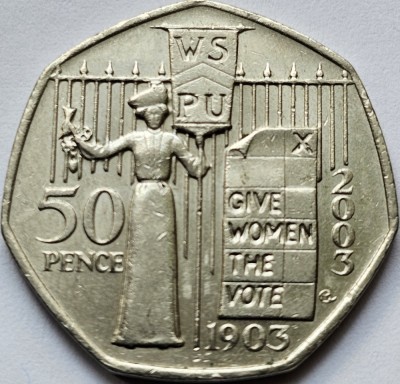 50 pence 2003 Marea Britanie, Suffragette Movement, km#1036 foto