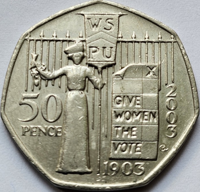 50 pence 2003 Marea Britanie, Suffragette Movement, km#1036