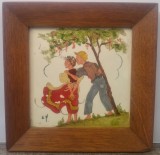 Tablou Ceramica Ulei Peisaj Romantic, Semnat, 14x14 cm, Pictura Romana