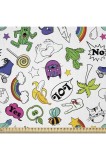Material din poliester cu emoticoane, v&acirc;ndut pe metru, 2m, pentru tapiterie și decor interior &ndash; multicolor