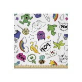 Material din poliester cu emoticoane, v&acirc;ndut pe metru, 2m, pentru tapiterie și decor interior &ndash; multicolor