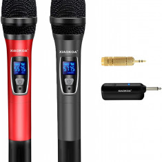 Set 2 microfoane profesionale Xiaokoa omnidirectionale wireless, pentru Karaoke, prezentari, raza actiune 80 m, negru