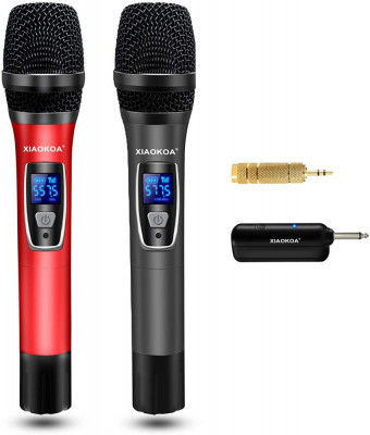 Set 2 microfoane profesionale Xiaokoa omnidirectionale wireless, pentru Karaoke, prezentari, raza actiune 80 m, negru foto