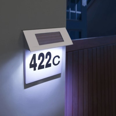 Numar de casa din inox cu iluminare LEDuri si alimentare solara foto