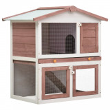 VidaXL Cușcă de iepuri pentru exterior, 3 uși, maro, lemn
