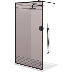 Paravan dus walk-in Aqua Roy Black, model Fence negru, sticla 8 mm bronz, securizata, anticalcar, 100x195 cm