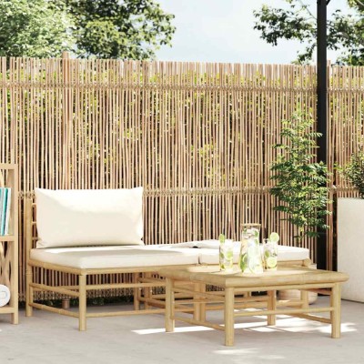 vidaXL Set mobilier de grădină, cu perne alb crem, 3 piese, bambus 313142 foto
