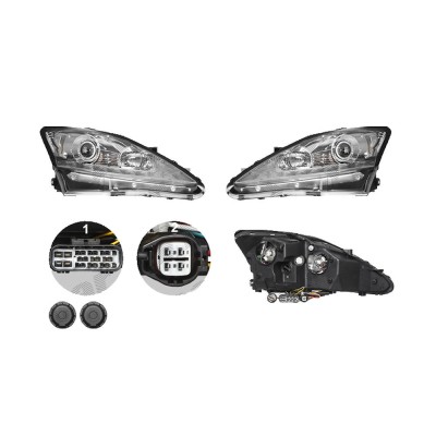 Set faruri Lexus Is (Xe2), 11.2005-04.2013, partea Stanga+Dreapta, Tuning, Fata, xenon; cu lentile; cu indicator led; D2R+H1; manual/electric; argint foto