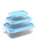 Set Cutii Alimente Dreptunghiulare Luna, Sterk, Plastic, Bleu, 25 x 16 x 7 cm