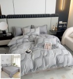 Cumpara ieftin Lenjerie Pat Bumbac Gri 4 Piese (200x230, 240x250, 55x75, 70x70) Husa Pilota+Cearceaf+Fete Perna