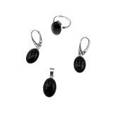 Set argint complet onix oval 14x10 MM cu lantisor inclus