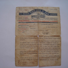 Document cu antet S.A. Romana pentru comert de masini agricole, 1928