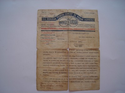 Document cu antet S.A. Romana pentru comert de masini agricole, 1928 foto