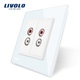 Cumpara ieftin Priza dubla audio Livolo alba, cu rama din sticla pentru montaj &icirc;n perete
