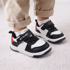 Adidasi negri cu insertii albe pentru copii - MyBaby (Marime Disponibila: 9-12