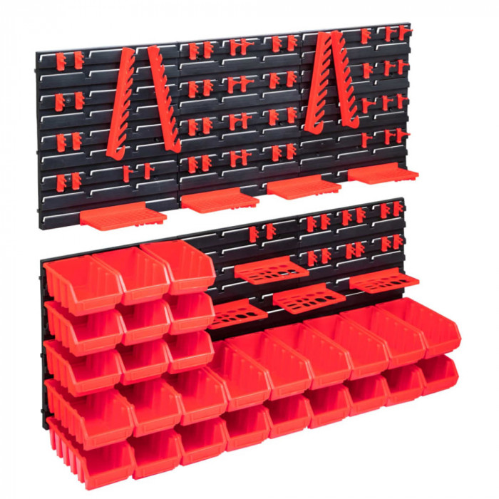 Set cutii depozitare 103 piese cu panouri de perete, rosu&amp;negru GartenMobel Dekor