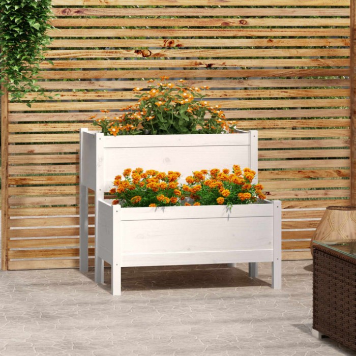 vidaXL Jardinieră, alb, 84,5x84x75 cm, lemn masiv de pin