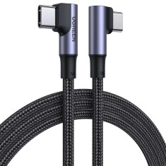 CABLU alimentare si date Ugreen, &quot;US335&quot;, Fast Charging pt. smartphone, USB Type-C la USB Type-C 100W/5A Complete Angled 90&Acirc;&deg;, braided, 2m, negru &quot;706