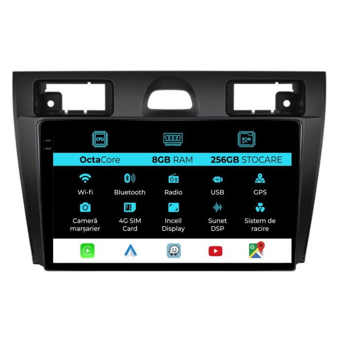 Navigatie Dedicata Ford Fiesta (2006-2011), 9Inch, 8Gb Ram, 256Gb Stocare, Carplay
