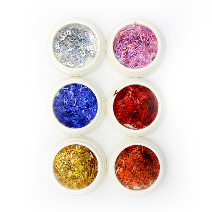 Paiete decorative pentru unghii, litere, 6 culori