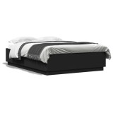 Gossi cadru de pat cu lumini led, negru, 150x200 cm, lemn prelucrat