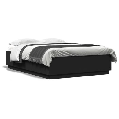 Gossi cadru de pat cu lumini led, negru, 150x200 cm, lemn prelucrat foto
