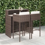 Set mobilier bar de gradina, cu perne, 3 piese, maro, poliratan GartenMobel Dekor, vidaXL