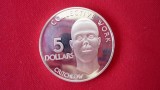 5 DOLLARS 1977 GUYANA 37.50 gr, 42 mm ARGINT, Africa