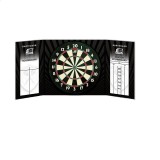 Cumpara ieftin Joc darts Sunflex ALL IN ONE pe suport de hartie, cu cabinet, pentru sageti varf metalic, diametru 44.45cm