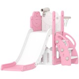 AIYAPLAY Set tobogan 5-&icirc;n-1 pentru copii, telescop, coș de baschet, HDPE, plastic, Roz+Alb | Aosom Romania