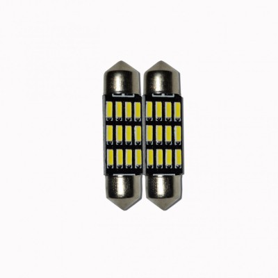 Set 2 x Bec LED 36mm, 12LED SMD, 12V, ALB, 4014 foto