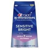 Benzi Albire Dinti, Crest Whitestrips 3D Sensitive Bright, pentru Dinti Sensibili, Nivel Albire 7, Tratament 14 Zile, 28 benzi