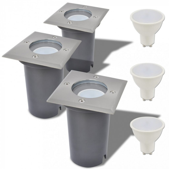 vidaXL Corpuri de iluminat LED pentru sol 3 buc pătrate