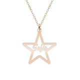 Lantisor Argint 925 Placat Aur Roz cu Nume Decupat Stea - Bijuterie Personalizata, Cadou Unic