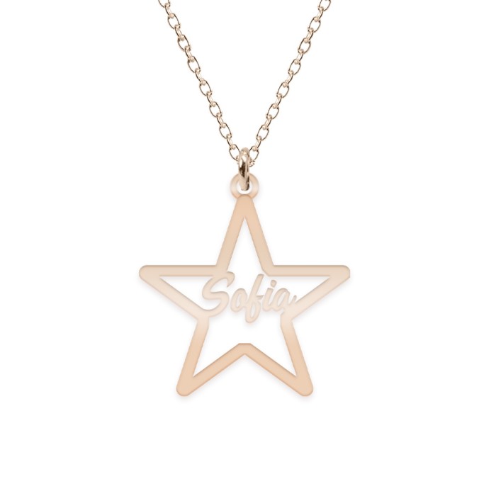 Lantisor cu nume decupat in stea - argint 925 placat cu aur roz