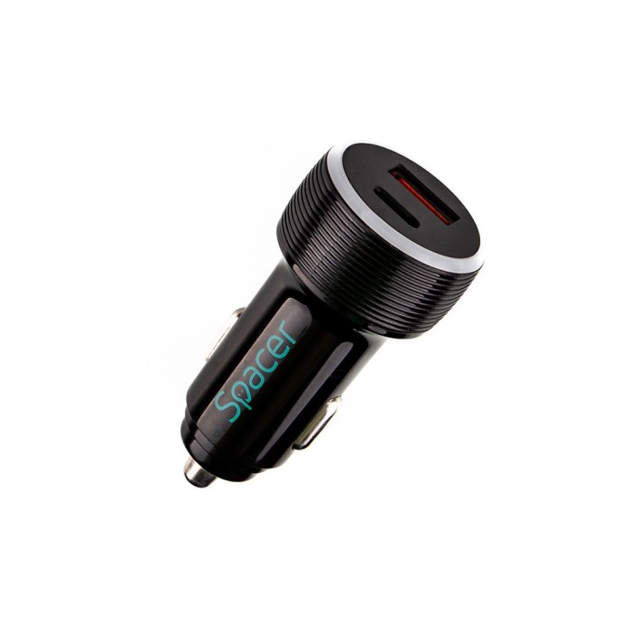ALIMENTATOR auto SPACER Quick Charge 17W 3.1A max, putere totala 17W, LED ambiental, 1 x USB + 1 x USB Type-C, pt. bricheta auto, black, &quot;SPCC-DUOQ-01
