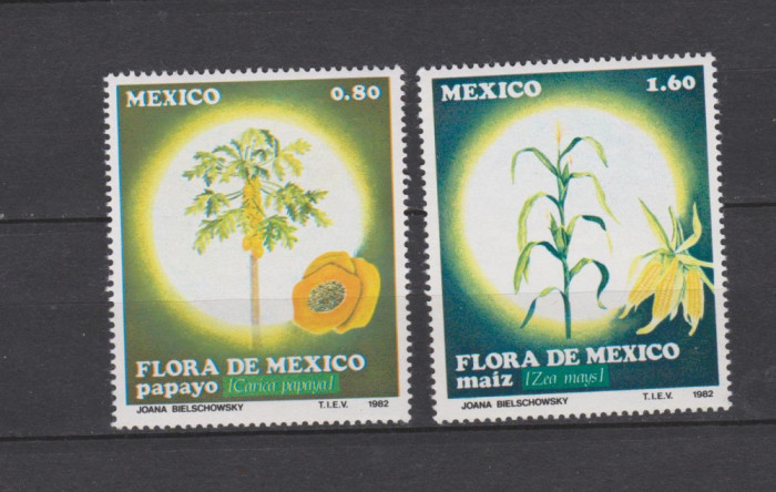 MEXIC 1982 FLORA-- Porumb-Papaya Serie 2 timbre MNH**