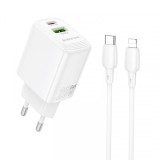 Incarcator Retea Cu Cablu Lightning Borofone BN27 Fuente, 20W, 3A, 1 x USB-A - 1 x USB-C, Alb, Apple