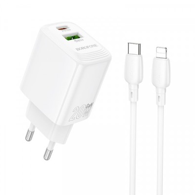 Incarcator Retea Cu Cablu Lightning Borofone BN27 Fuente, 20W, 3A, 1 x USB-A - 1 x USB-C, Alb foto