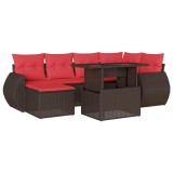 Cumpara ieftin Set canapele de gradina cu 7 piese si perne, poliratan maro