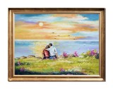 Cumpara ieftin Tablou cu rama indragostiti pictat manual living, dormitor, Impreuna pentru totdeauna, 70x50cm ulei pe panza, Constantin Feraru