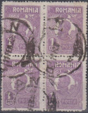 Romania, 1920, Uzuale Ferdinand (bust mic), bloc de 4, stampilate (R1), Regi, Stampilat
