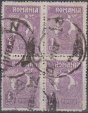 Romania, 1920, Uzuale Ferdinand (bust mic), bloc de 4, stampilate (R1)