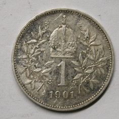 AUSTRIA . 1 CORONA 1901 . DETALII EXCELENTE . ARGINT .