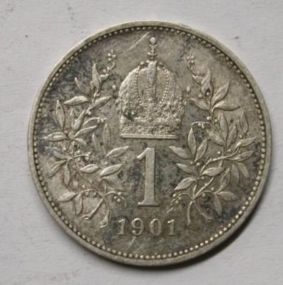 AUSTRIA . 1 CORONA 1901 . DETALII EXCELENTE . ARGINT . foto